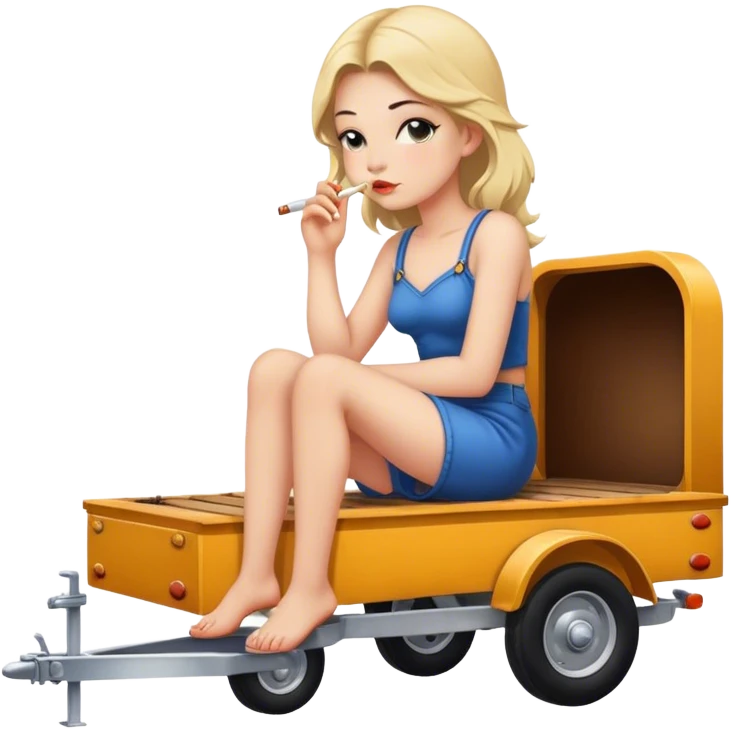 Girl sitting on a trailer smoking  emoji
