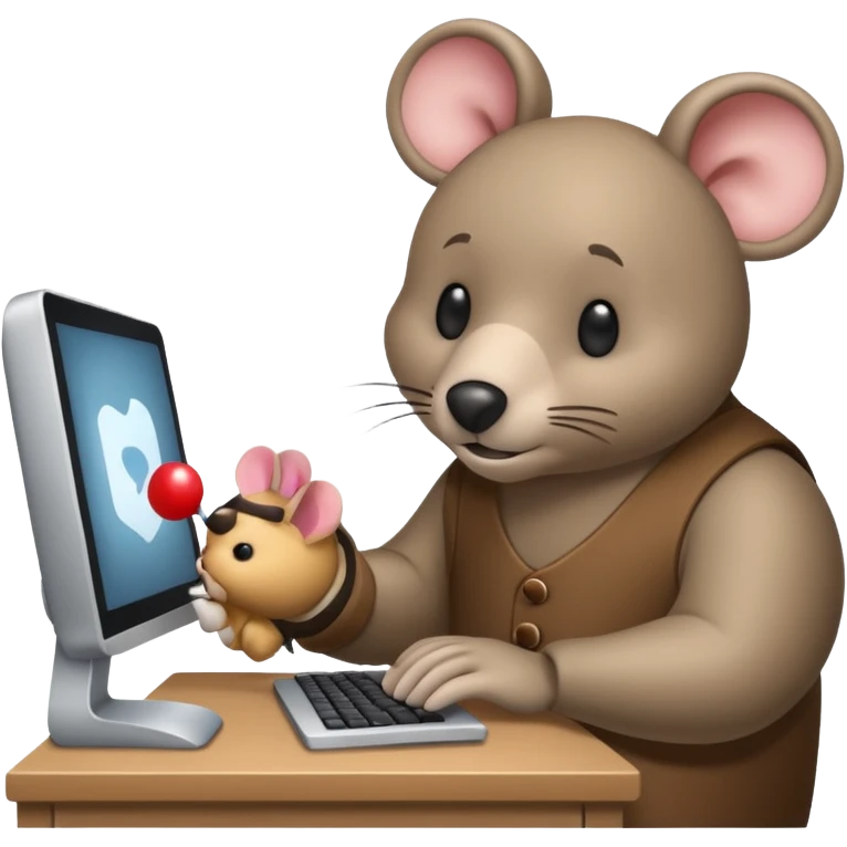 mouse and bear working on computer emoji