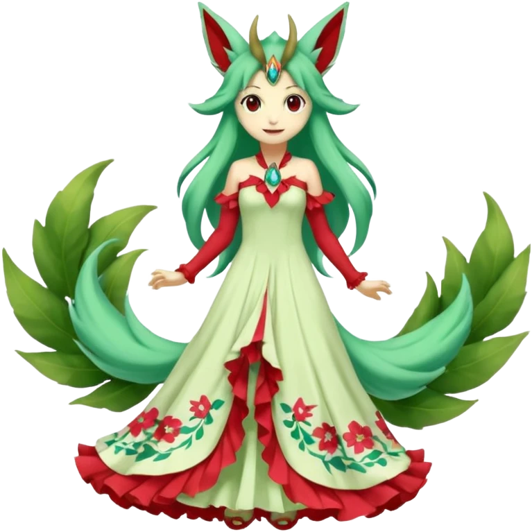 Vulpine-Amaura-Leafeon-Fakémon-Digimon-fusion (full body) emoji