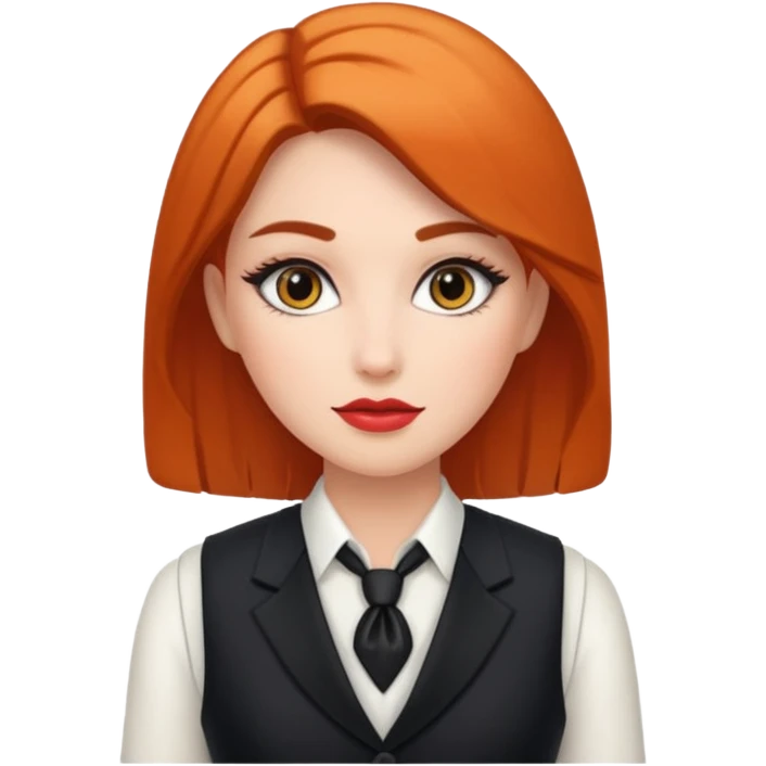 portrait of adult woman, formal vest, makeup emoji