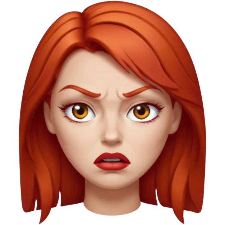 mujer pelirroja con los ojos y los labios maquillados enojada emoji