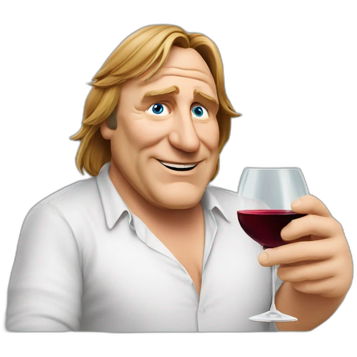 Gérard Depardieu alcoolisé avec bouteille de vin rouge emoji