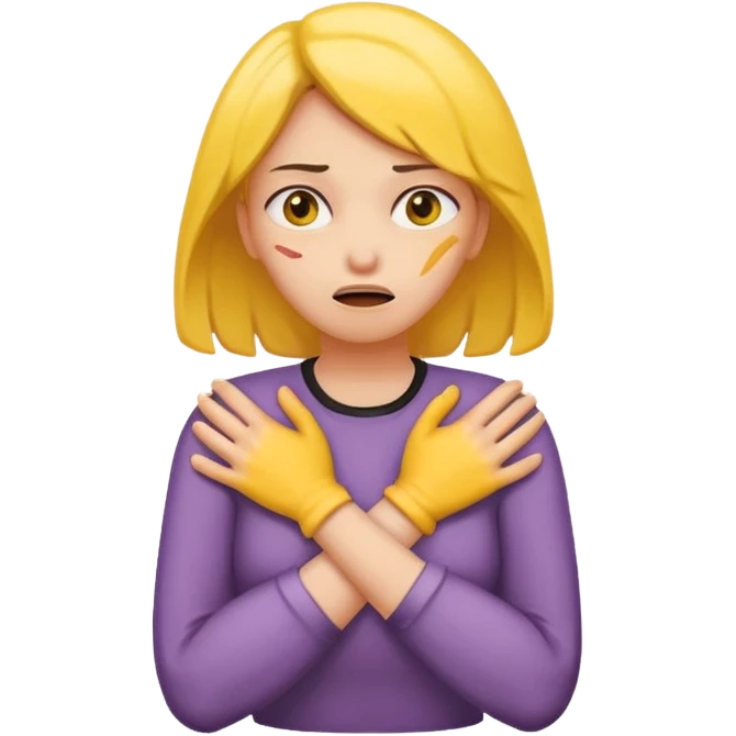 woman chocking herself with hands crossed yellow skin emoji