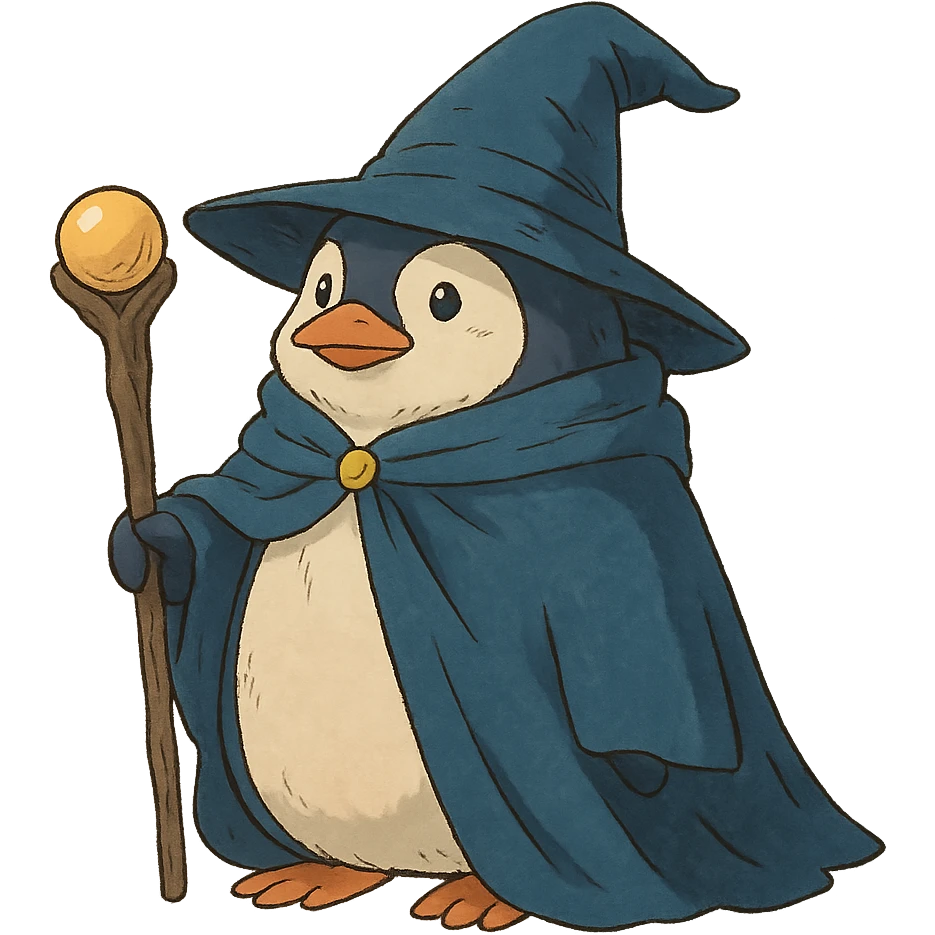 ghibli style penguin wizard emoji
