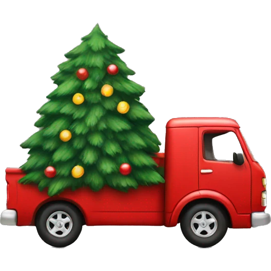 red truck with a christmas tree in the trunk emoji
