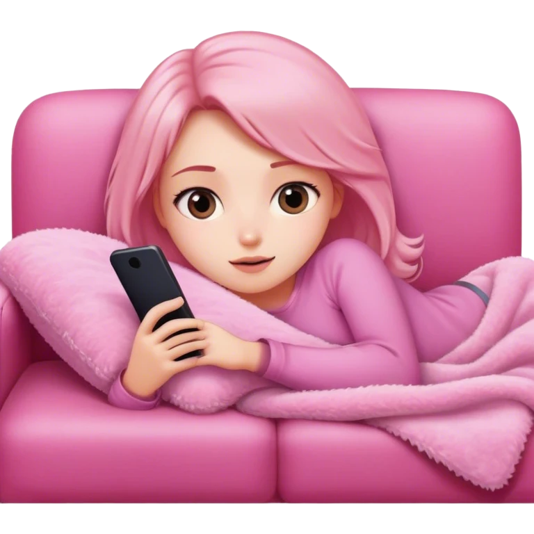 Girl lay on couch with fuzzy pink blanket watching tv  emoji