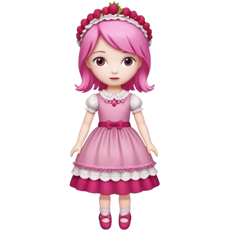 Isolated detaile illustration incredibly raspberry torte doll figurine full body with pink hair and a raspberry hairband emoji