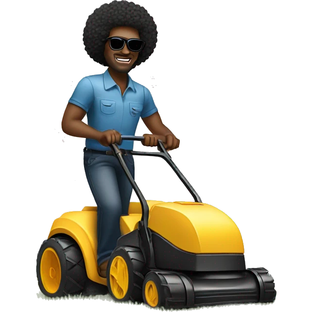 Black man with afro and sunglasses mowing emoji