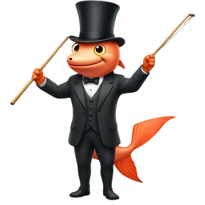 Standing salmon with top hat and cane emoji