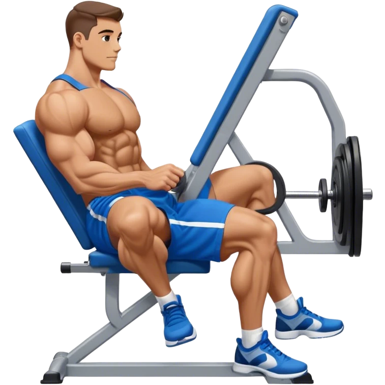 side-view bodybuilder in blue shorts seated weighted calf-raise machine on his tip toes emoji