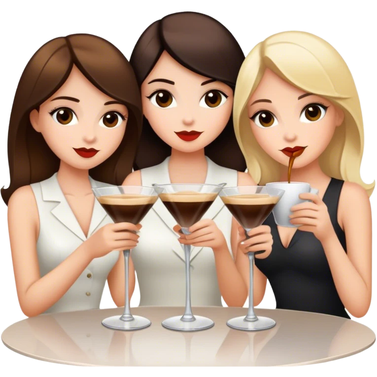 Three girls - brunette, blonde, brunette, drinking espresso martinis emoji