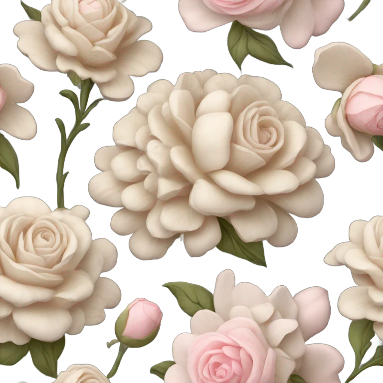 Realistic, detailed rococo bouquet, beige and pink emoji