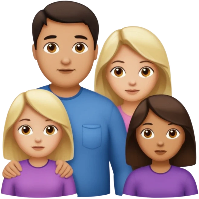 Familia de 4 personas : Hombre gordito,pelo oscuro, Mujer pelo cafe, hija 1 pelo mono , hija 2 pelo oscuro. emoji