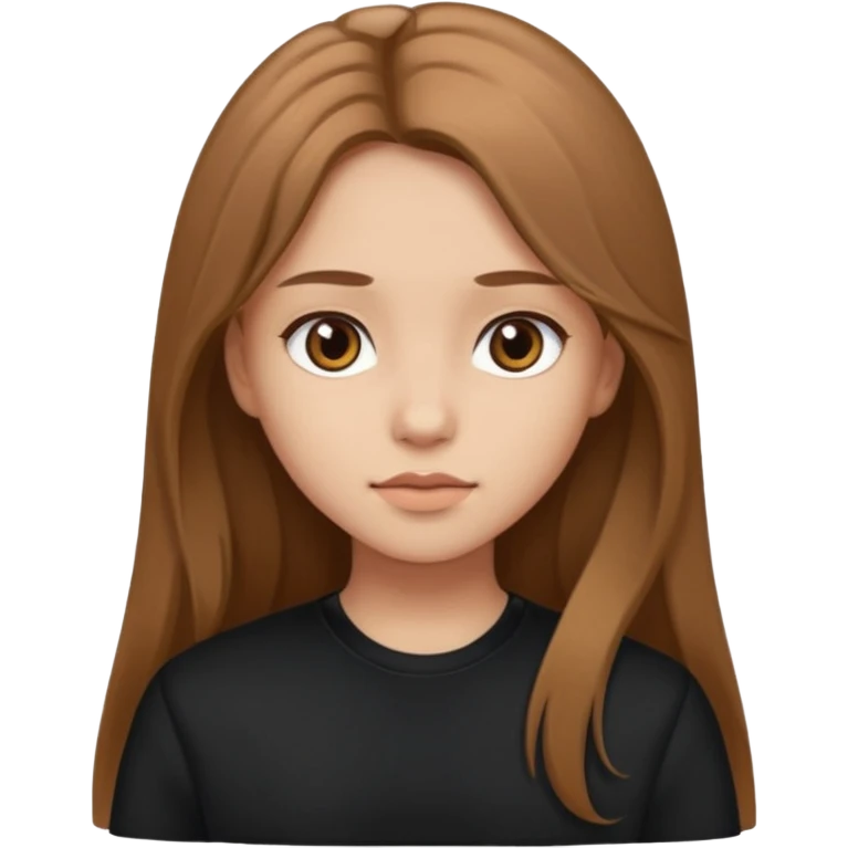 Create a girl with light brown long hair and brown eyes with soft face features wearing black clothes emoji