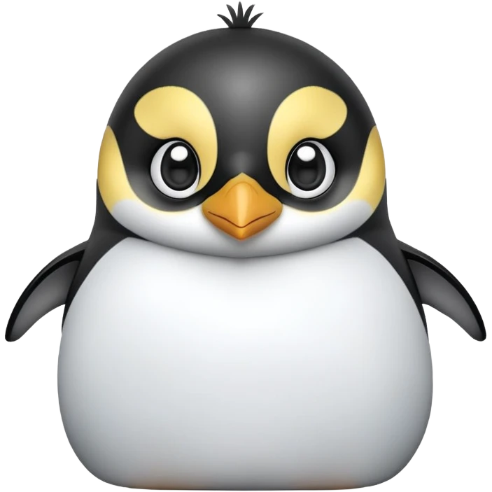 cinematic-cute-emperor-penguin-portrait-emoji,-head-tilted-playfully-and-inquisitively,-with-glossy,-pristine-plumage,-sparkling-eyes-filled-with-curiosity,-simplified-yet-irresistibly-adorable-features, black, large black eyes face, zoomed in emoji