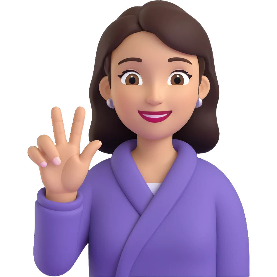 woman with a welcoming hand gesture, friendly expression emoji