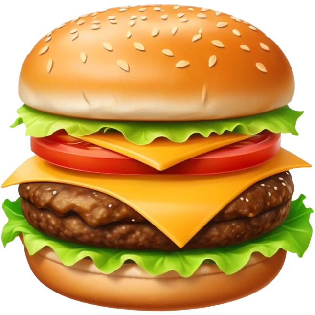delicious juicy hamburger with cheese, lettuce, tomato emoji