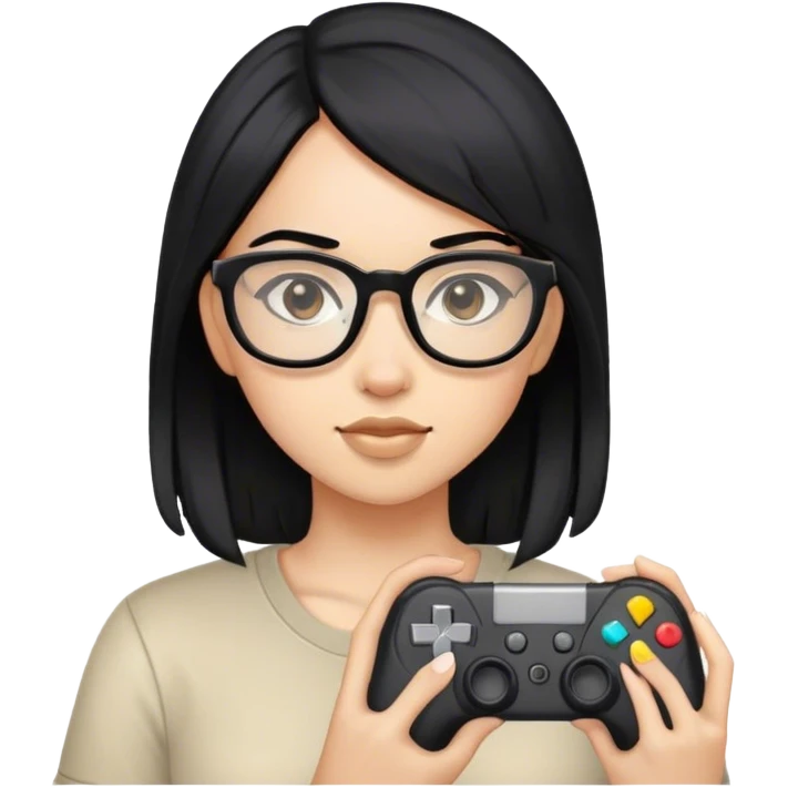 gamer, black hair girl with glasses emoji