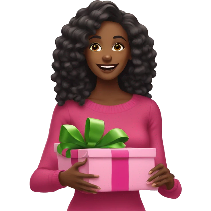 Pretty Black woman opening pink Christmas gifts emoji