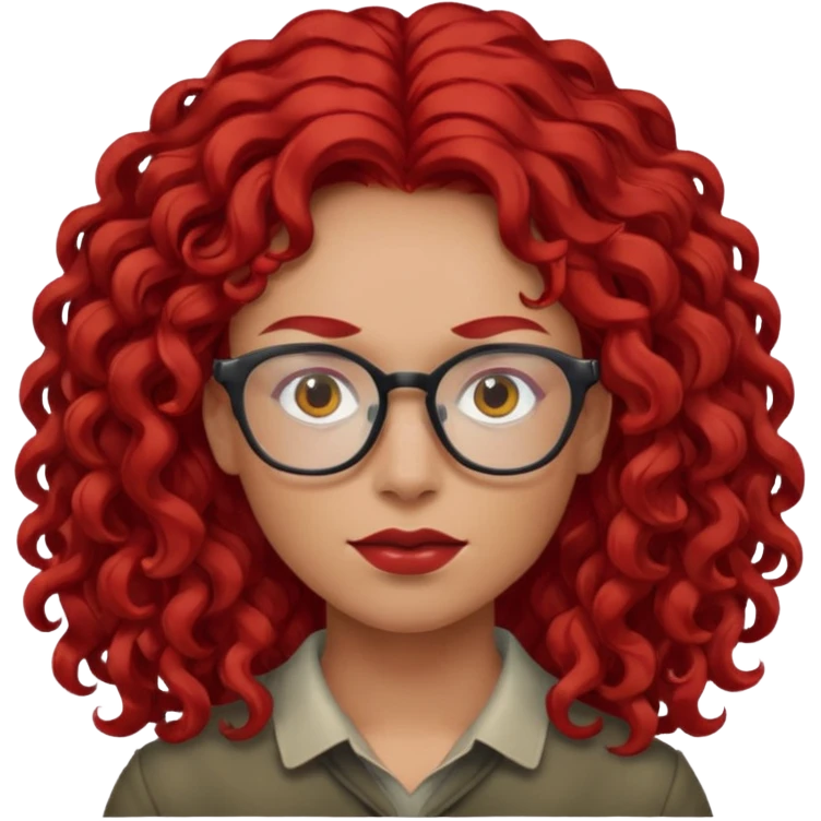 Peli roja rojo fuerte , con lentes pelo rizada largo emoji