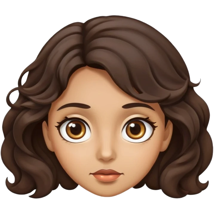 woman face with big eyes, medium skin tone, and dark wavy hair emoji