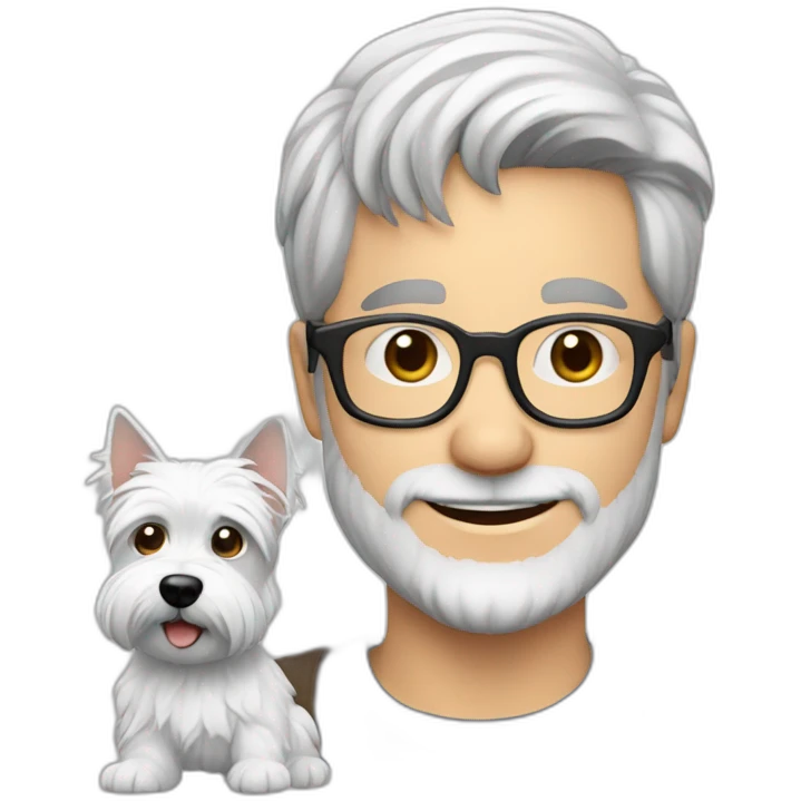 Gray hair man with glasses anda with westie dog girl emoji