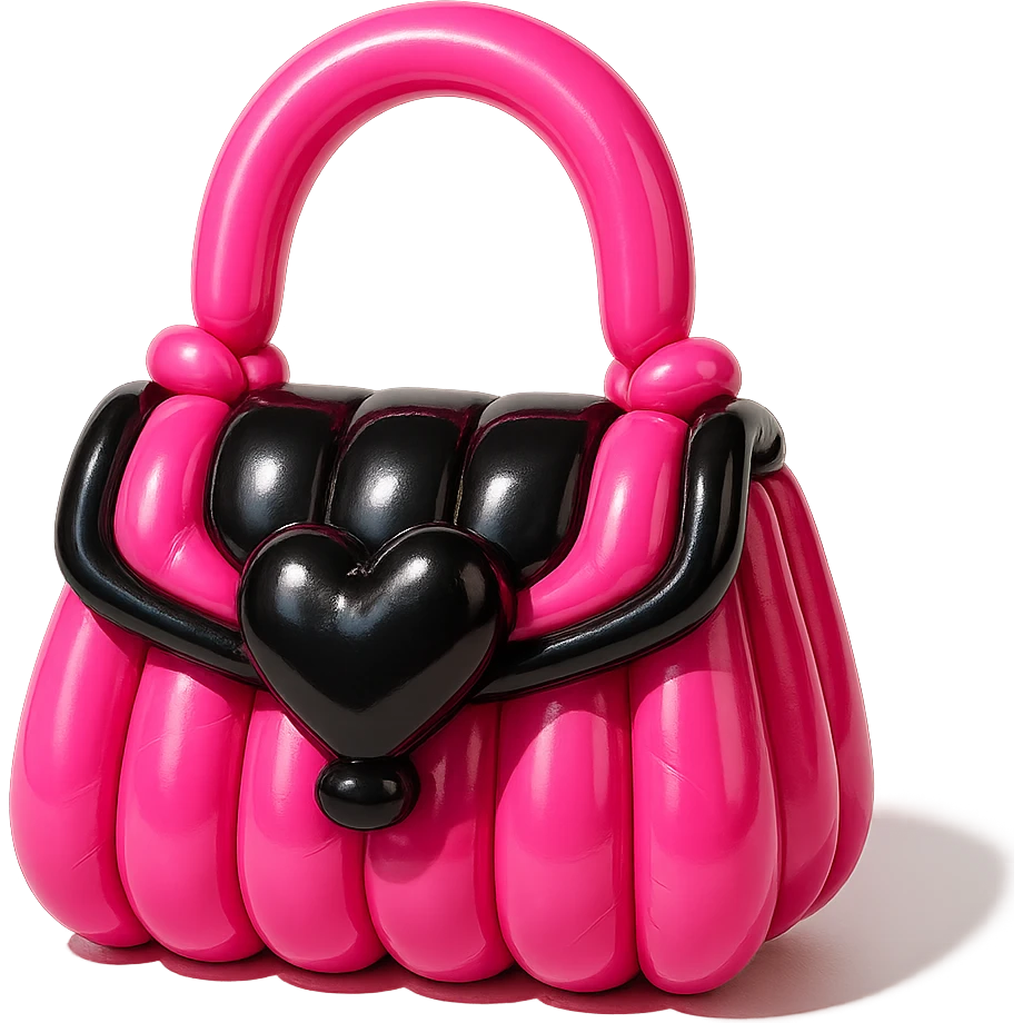 pink and black gothic purse, balloon style, shiny, inflated look, playful, exaggerated features emoji
