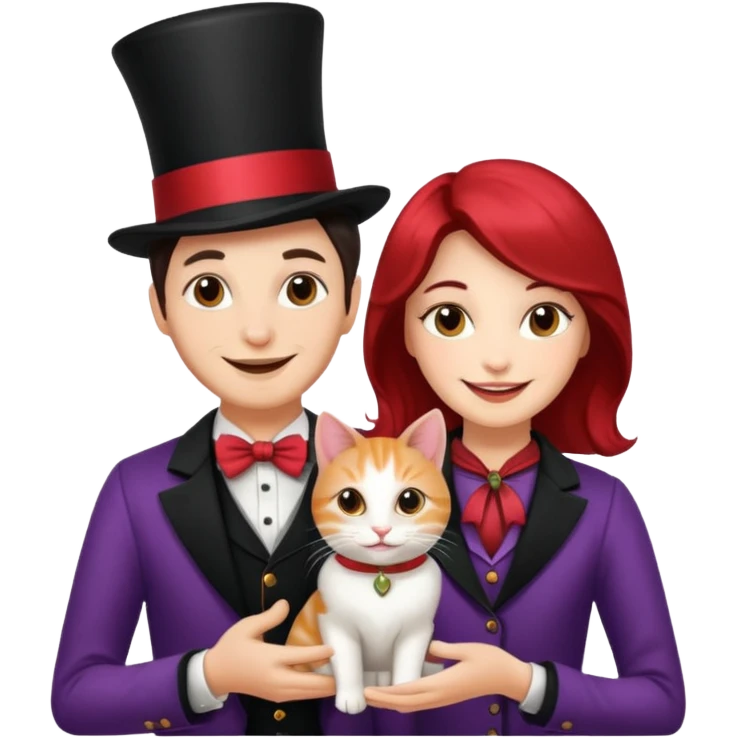 magician couple and their pet cat emoji