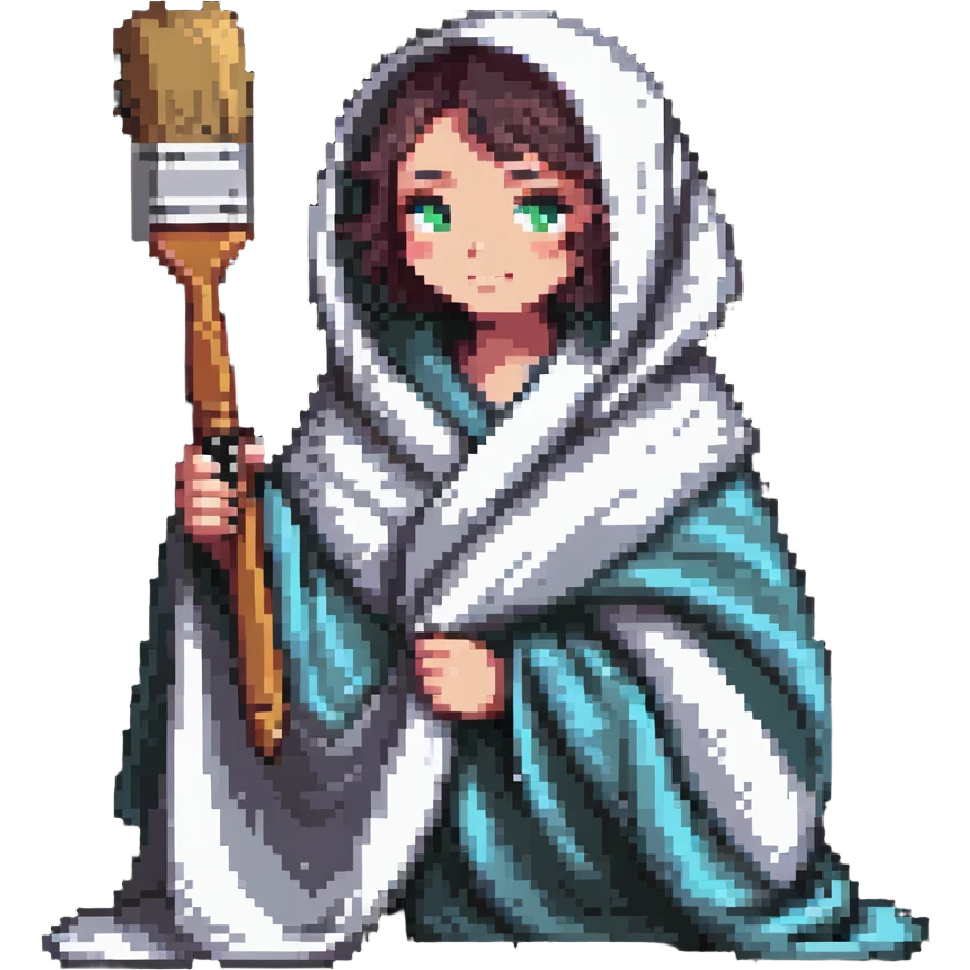 sick artist wrapped in a blanket holding a paintbrush emoji