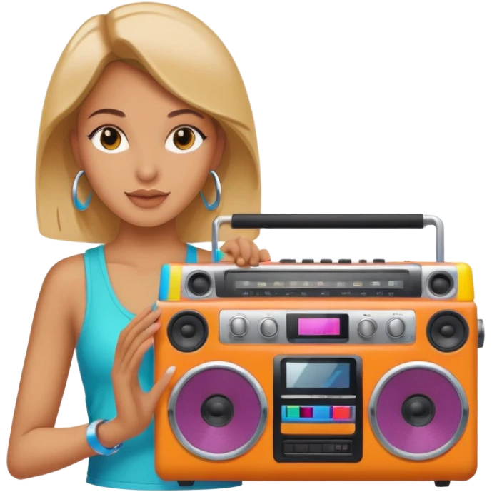 woman holding colorful boombox emoji