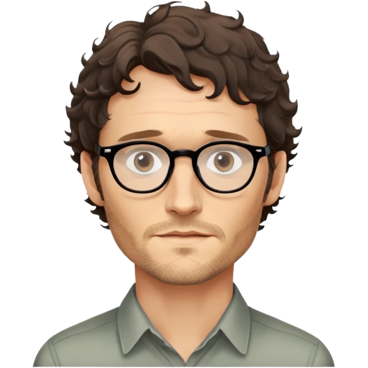 Will Graham from NBC show Hannibal, played by Hugh Dancy. Will Graham has medium curly hair, wears glasses and has LIGHT stubble, no mustache.  emoji