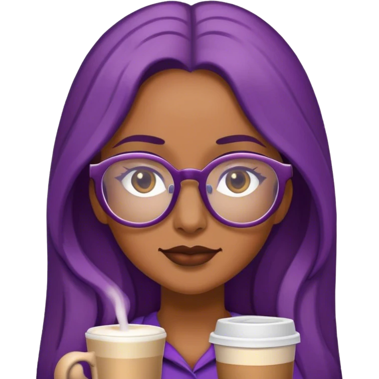 purple long hair mocha latte colored woman wears glasses emoji