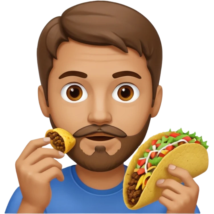 White man with brown hair and a gray goatee eating a taco emoji