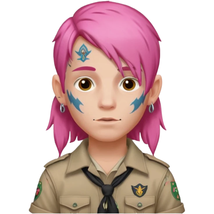 scout boy long hair face tatooes pink haired emoji