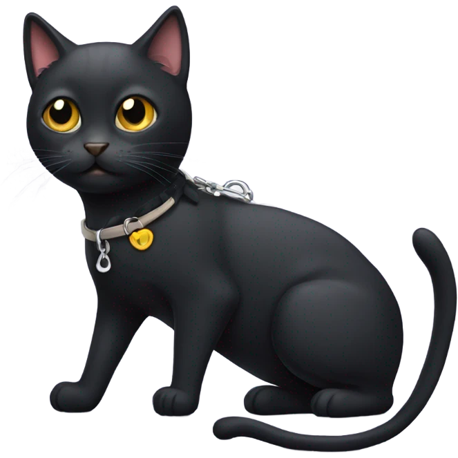 Black cat with a leash emoji