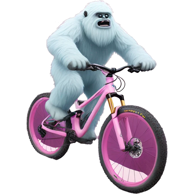 Yeti on a pink downhill mountain bike emoji