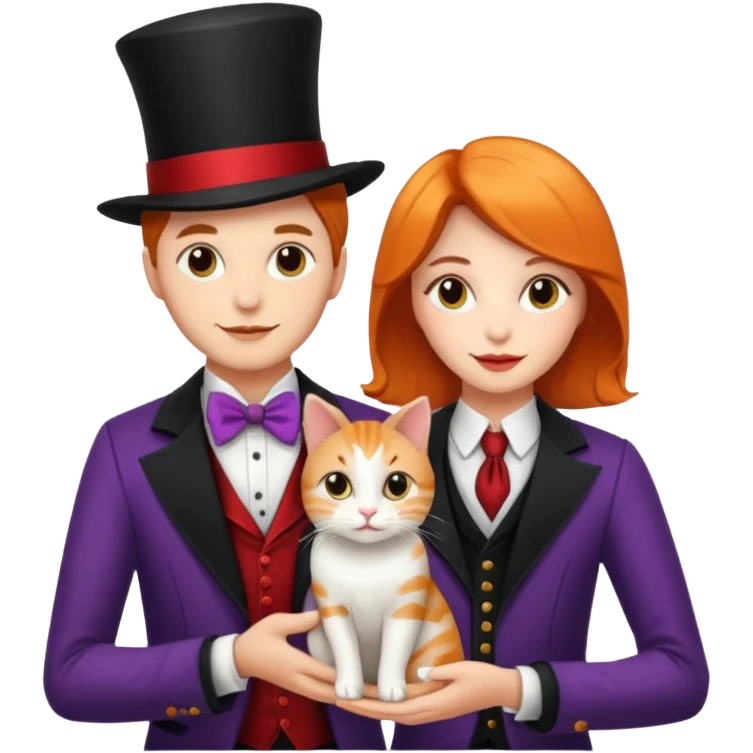 magician couple and their pet cat emoji