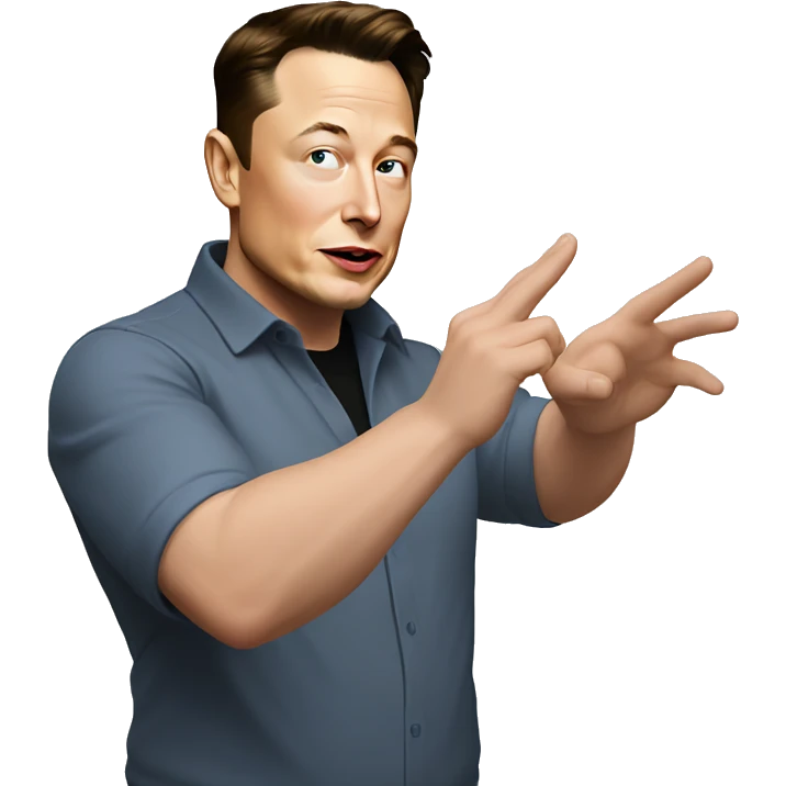 elon musk is pointing his hands on his right emoji