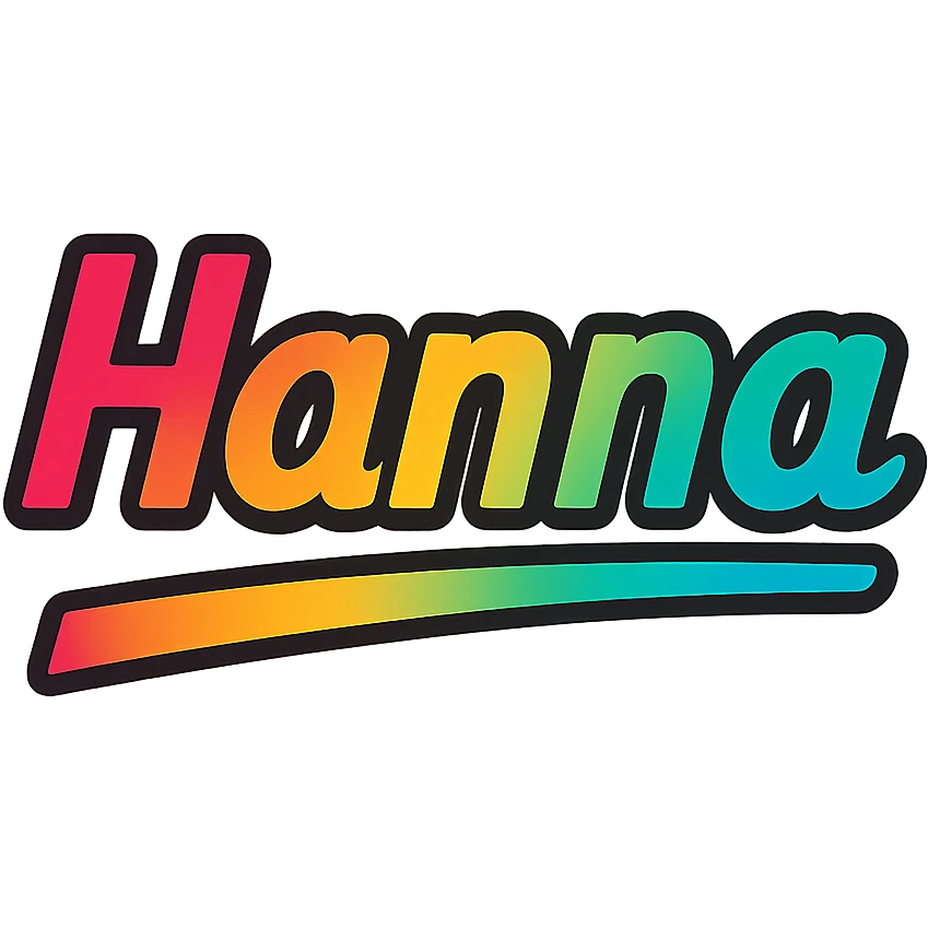 Hanna name in modern colorful gradient font with dark outline, dynamic slanted or partial underline, transparent background, in the style of reference patterns emoji