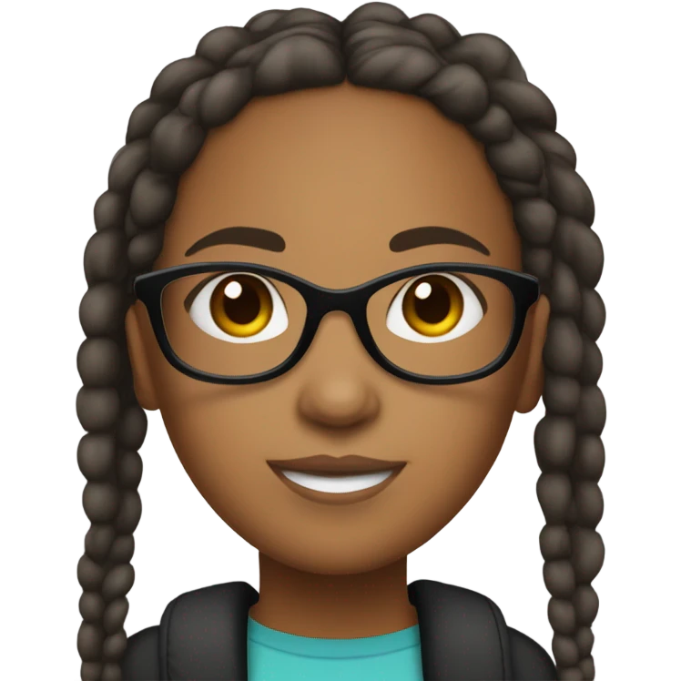 Brownskin girl with dreadlocks in pigtails and black glasses emoji