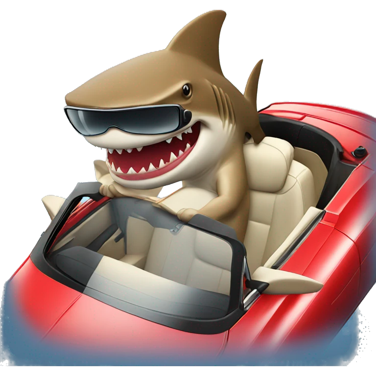 shark wearing sunglasses driving a convertible red car emoji