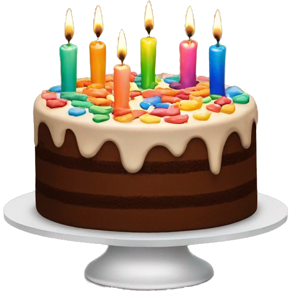 Chocolate cake with rainbow candles emoji