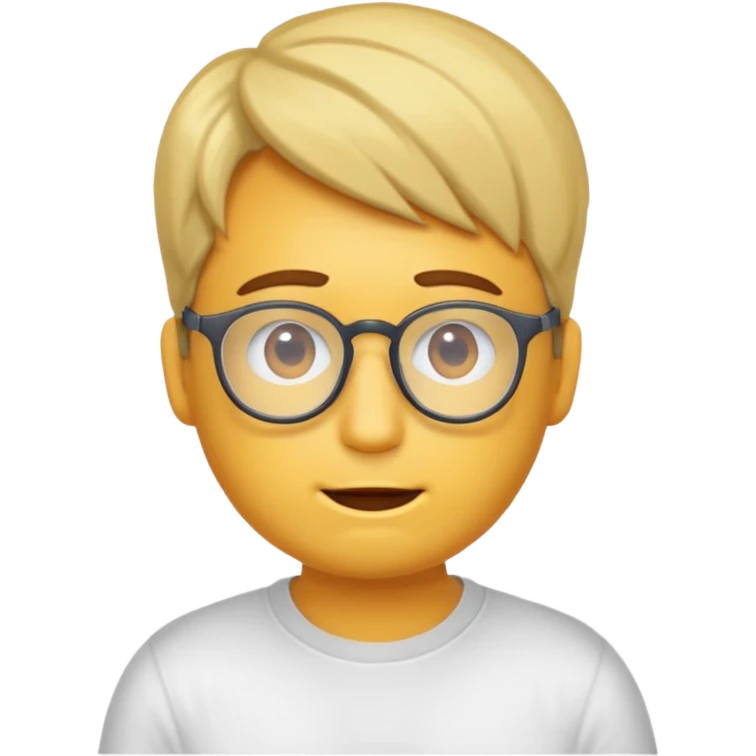 Erstell mir ein emoji von einer gut aussehenden Person. Diese sollte Männlich, ohne Bart mit Brille, guter Frisur und jung sein. Er soll sehr intelligent wirken, noch dazu sollte man sein T-shirt oder Hoodie sehen. emoji