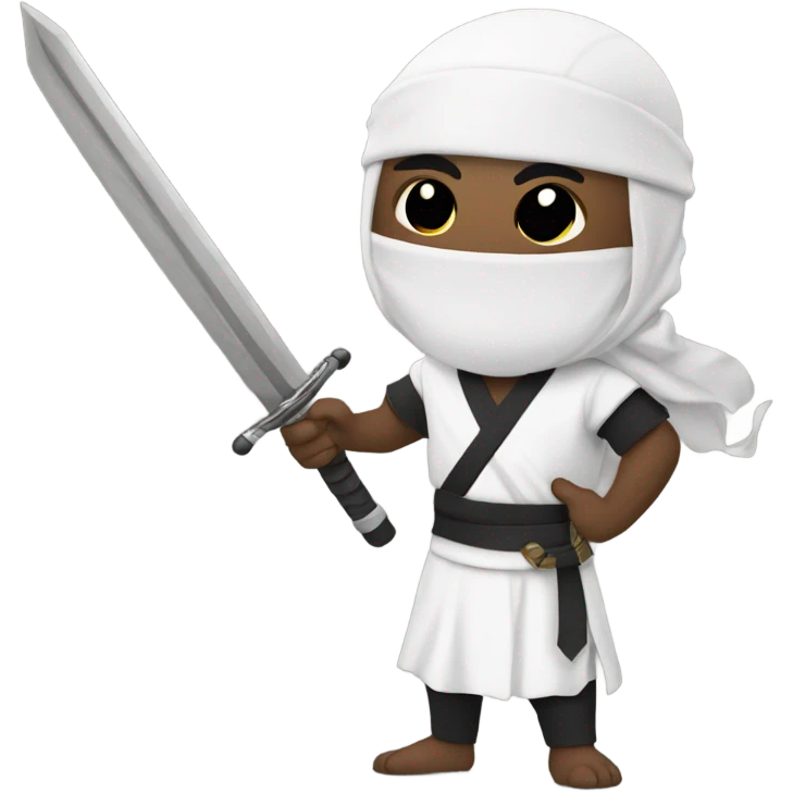 Masked Guy with dreadlocks dressed as a white ninja with a sword emoji