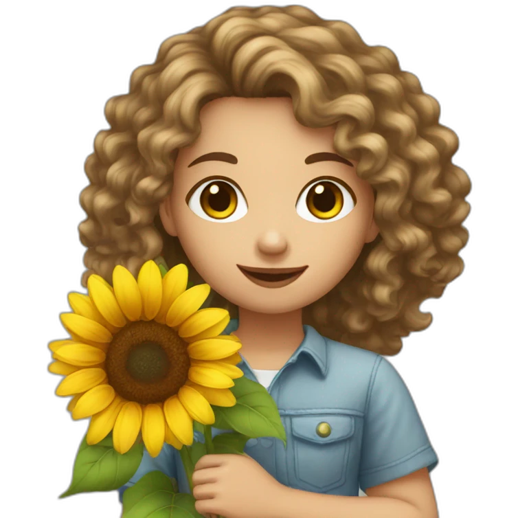 curly hair white girl holding sunflower emoji