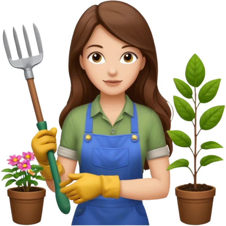 waves long brown hair white  woman Gardening emoji