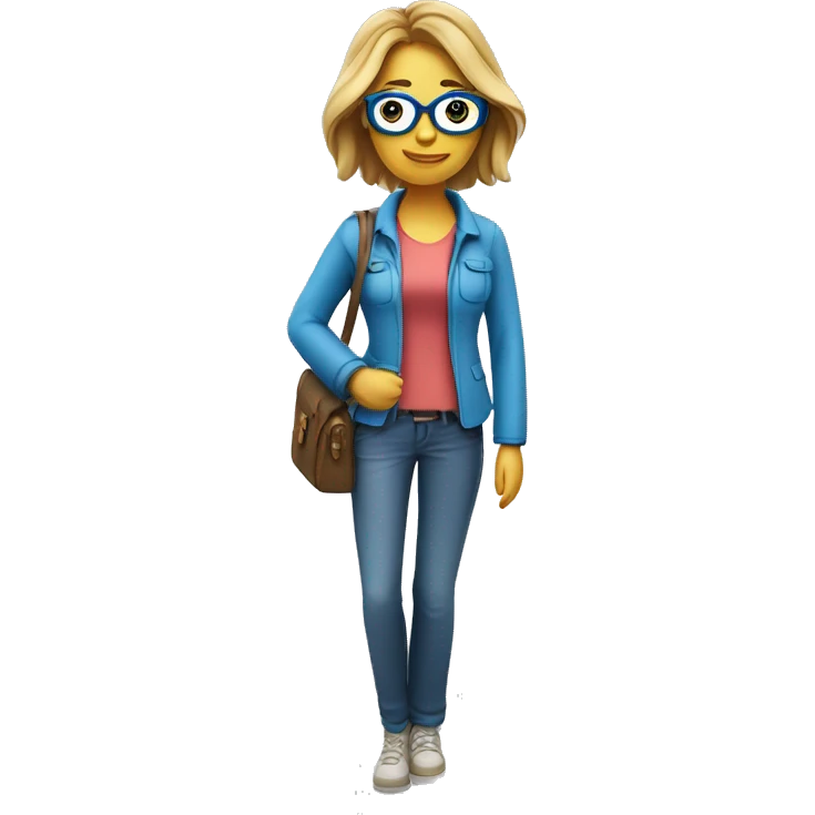 Travel gir3d emoji of millenial professional woman blue glasses casual transparent backgroundl emoji