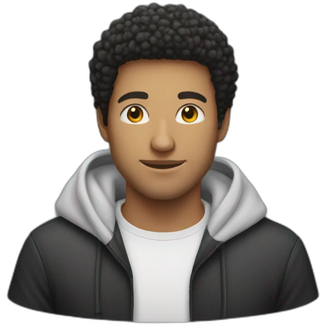 Caucasian man with an afro and stubble wearing black hoodie  emoji
