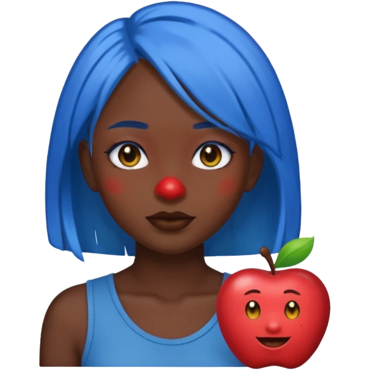 blue hair girl dark skin, old emoji apple style art emoji
