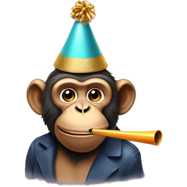 monkey wearing a party hat and blowing a party pipe emoji